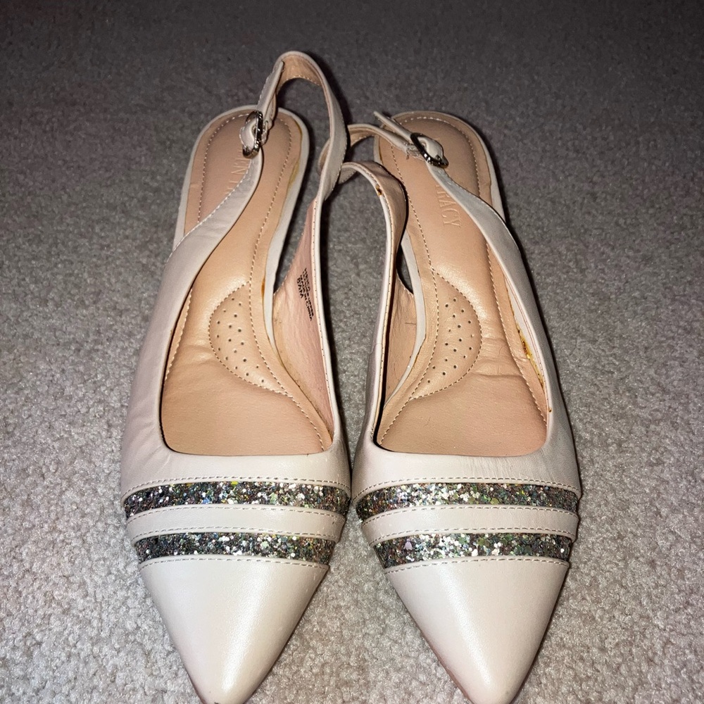 Ellen Tracy Cream Heels with Sparkling Accents